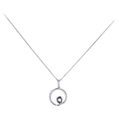 White Gold Sapphire & Diamond Circle Pendant Necklace 16" - 14k Pear .33ctw