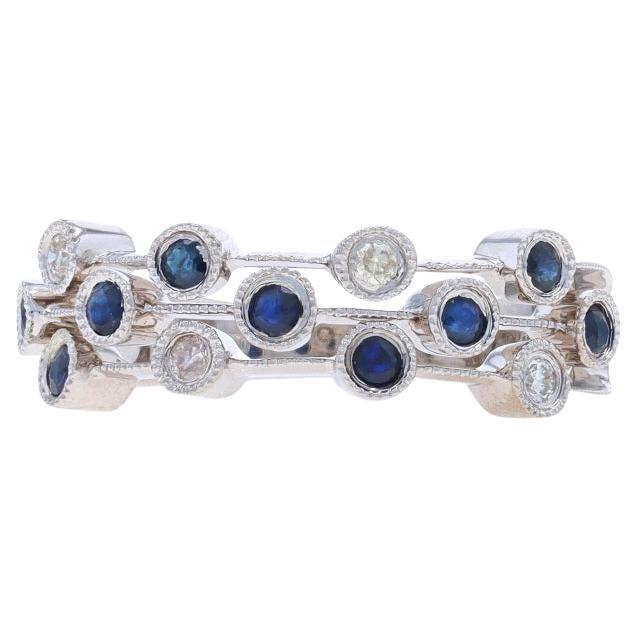 White Gold Sapphire Diamond Cluster Band - 14k Round .55ctw Milgrain Ring