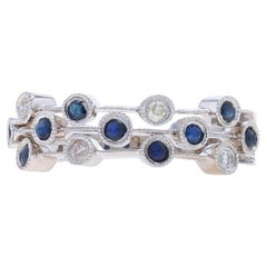 White Gold Sapphire Diamond Cluster Band - 14k Round .55ctw Milgrain Ring