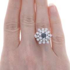 White Gold Sapphire Diamond Cluster Cocktail Ring - 14k Round 2.56ctw Flower