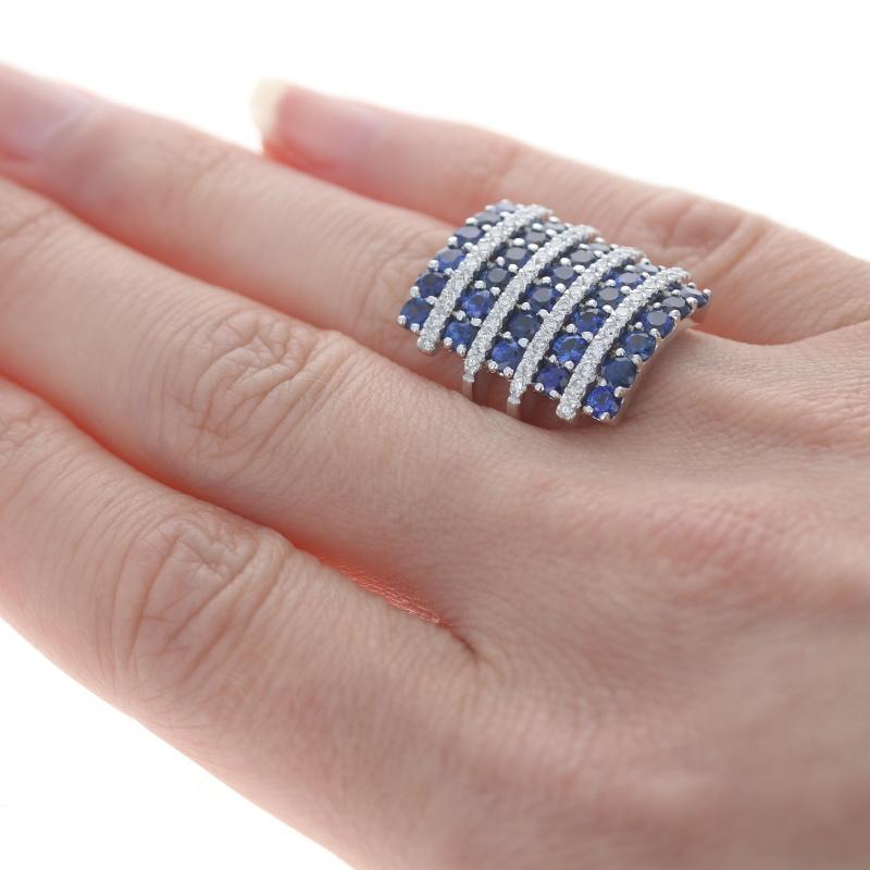 White Gold Sapphire & Diamond Cluster Cocktail Ring - 18k Round 3.77ctw In Excellent Condition For Sale In Greensboro, NC