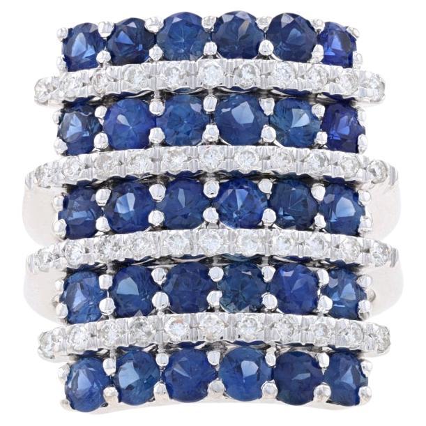 White Gold Sapphire & Diamond Cluster Cocktail Ring - 18k Round 3.77ctw For Sale