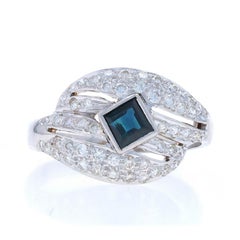 White Gold Sapphire Diamond Cluster Cocktail Ring 18k Square 1.10ctw