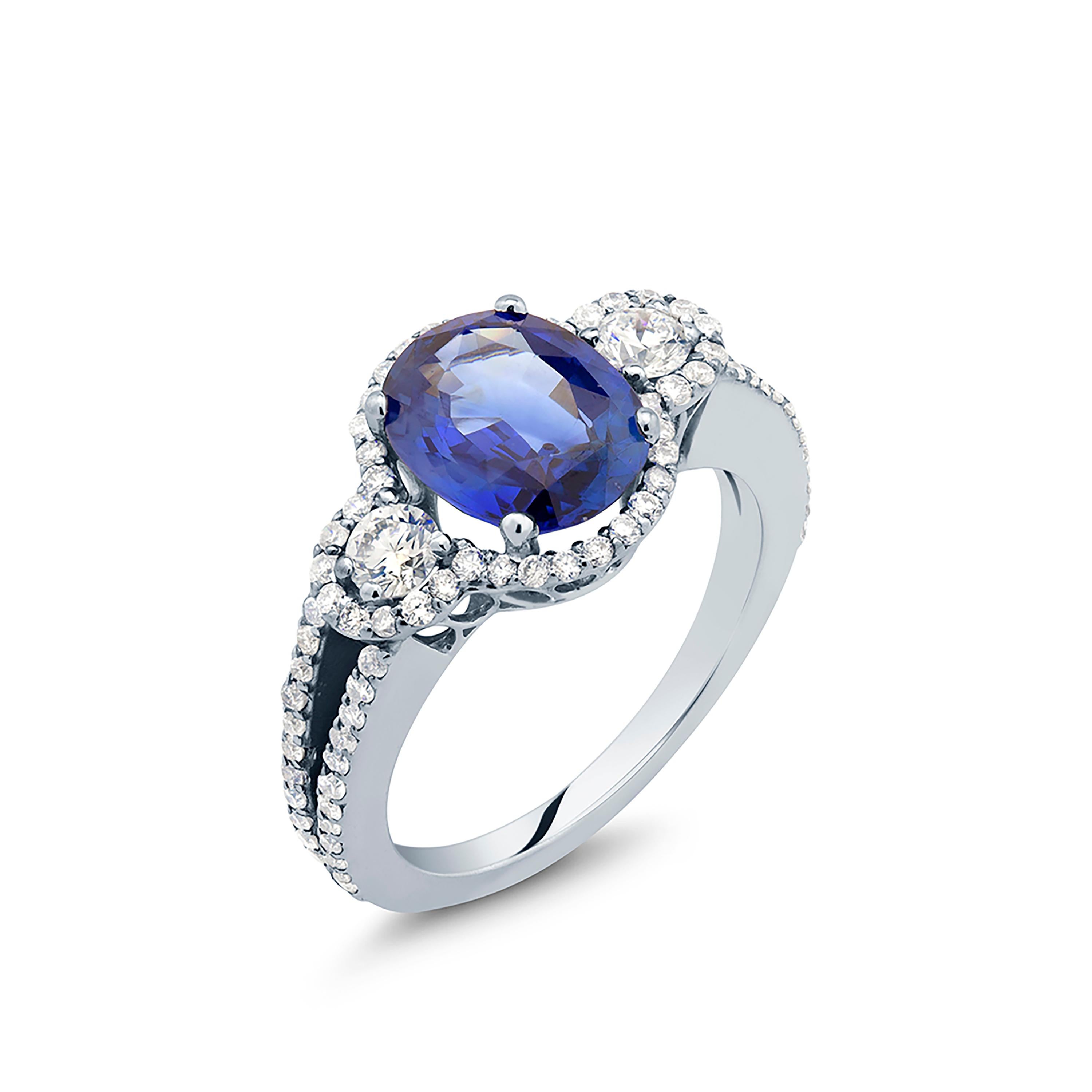 Women's Sapphire and Diamond Cluster White Gold Cocktail Ring Weighing 4.10 Carat