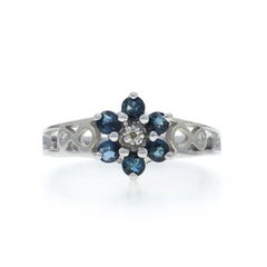 White Gold Sapphire Diamond Cluster Halo Ring - 10k Round .60ctw Flower
