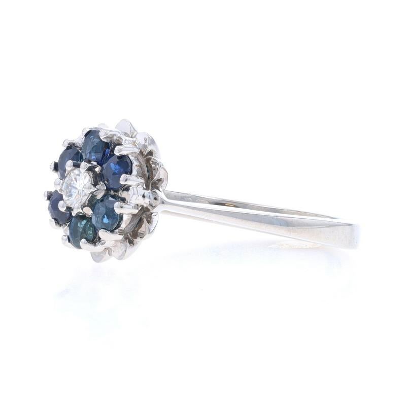 White Gold Sapphire & Diamond Cluster Halo Ring -18k Round .75ctw Flower Blossom In Excellent Condition For Sale In Greensboro, NC