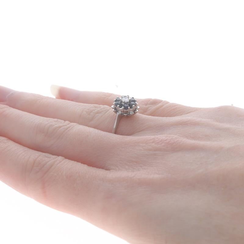 Women's White Gold Sapphire & Diamond Cluster Halo Ring -18k Round .75ctw Flower Blossom For Sale