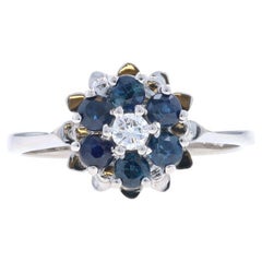 Bague Halo en or blanc saphir et diamant -18k Round .75ctw Flower Blossom