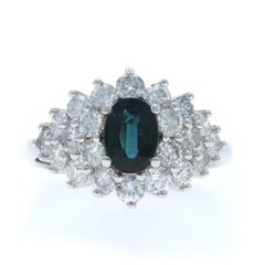 White Gold Sapphire Diamond Cluster Ring 14k Oval 2.06ctw