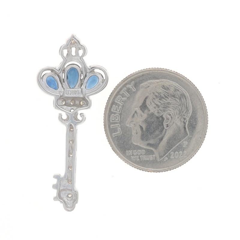 White Gold Sapphire Diamond Crowned Skeleton Key Pendant 14k Pear .40ctw Royalty In Excellent Condition In Greensboro, NC