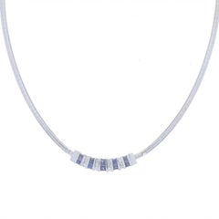 White Gold Sapphire Diamond Curved Station Necklace - 14k Princess 1.58ctw