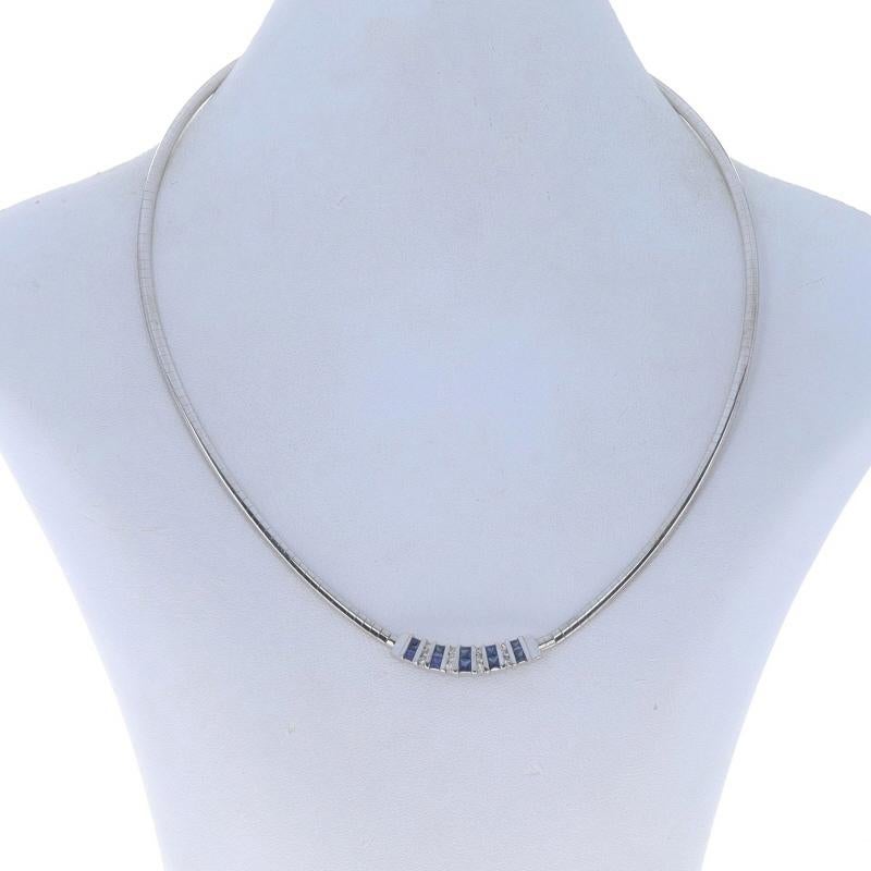 White Gold Sapphire Diamond Curved Station Necklace - 14k Princess 1.58ctw In Excellent Condition For Sale In Greensboro, NC