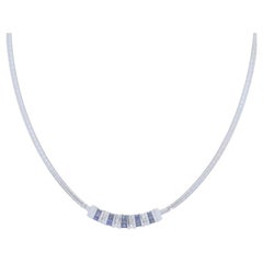 White Gold Sapphire Diamond Curved Station Necklace - 14k Princess 1.58ctw
