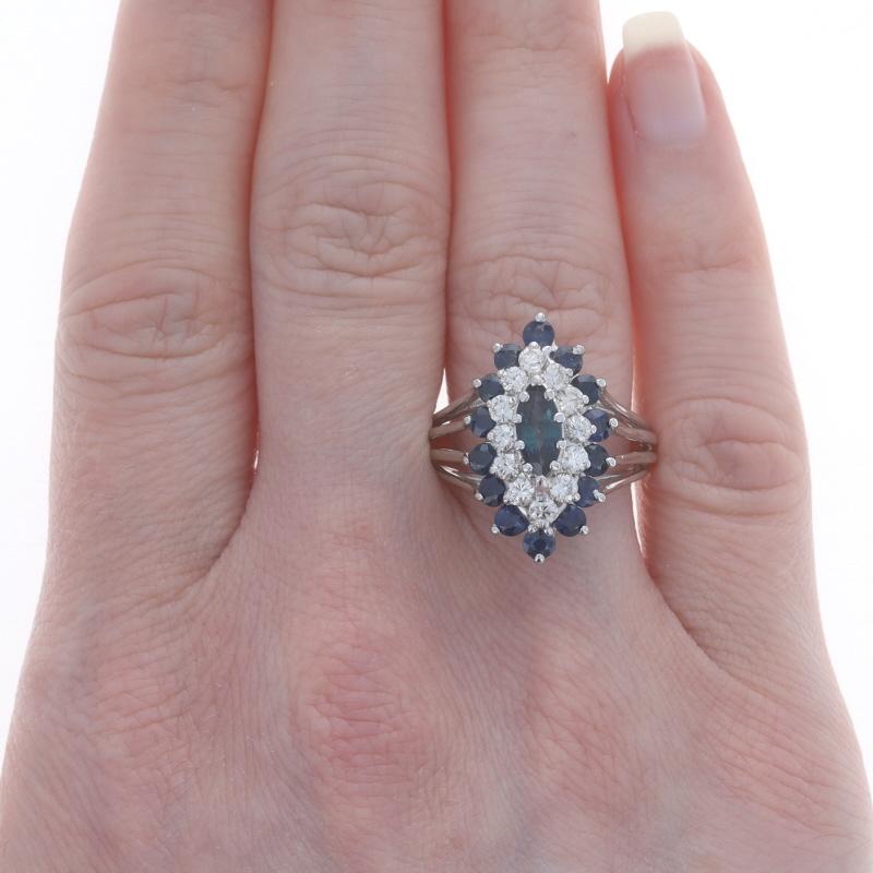 Weißgold Saphir-Diamant-Doppel Halo-Ring - 14k Marquise 3,17ctw Cluster (Marquiseschliff) im Angebot