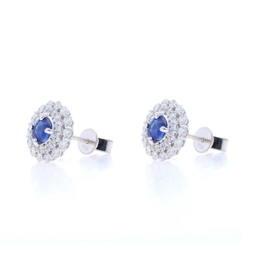 Round Cut White Gold Sapphire Diamond Double Halo Stud Earrings - 18k Round 2.08ctw Floral For Sale