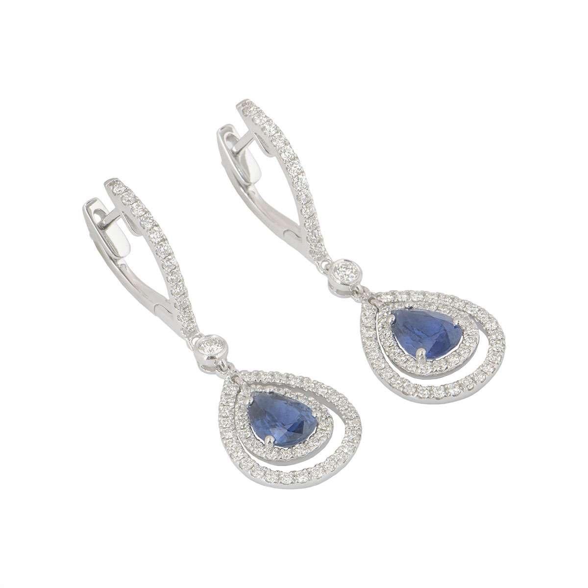 White Gold Sapphire and Diamond Drop Earrings In New Condition In London, GB