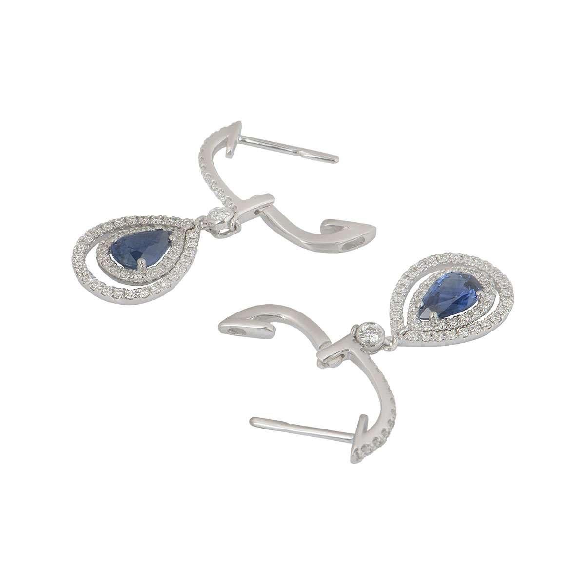 Women's White Gold Sapphire and Diamond Drop Earrings