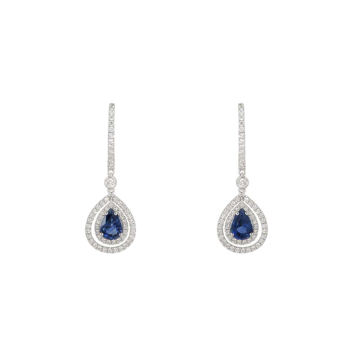 White Gold Sapphire and Diamond Drop Earrings