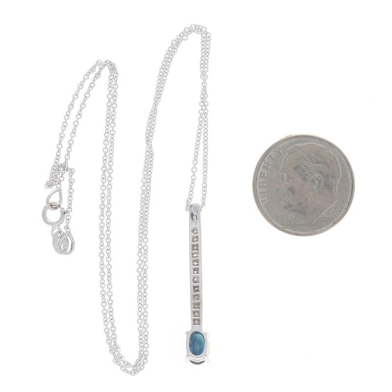 White Gold Sapphire Diamond Drop Pendant Necklace 15 3/4