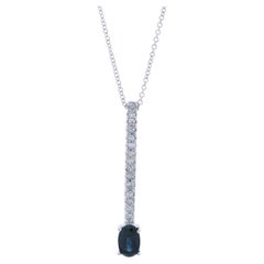 White Gold Sapphire Diamond Drop Pendant Necklace 15 3/4" - 14k Oval .75ctw