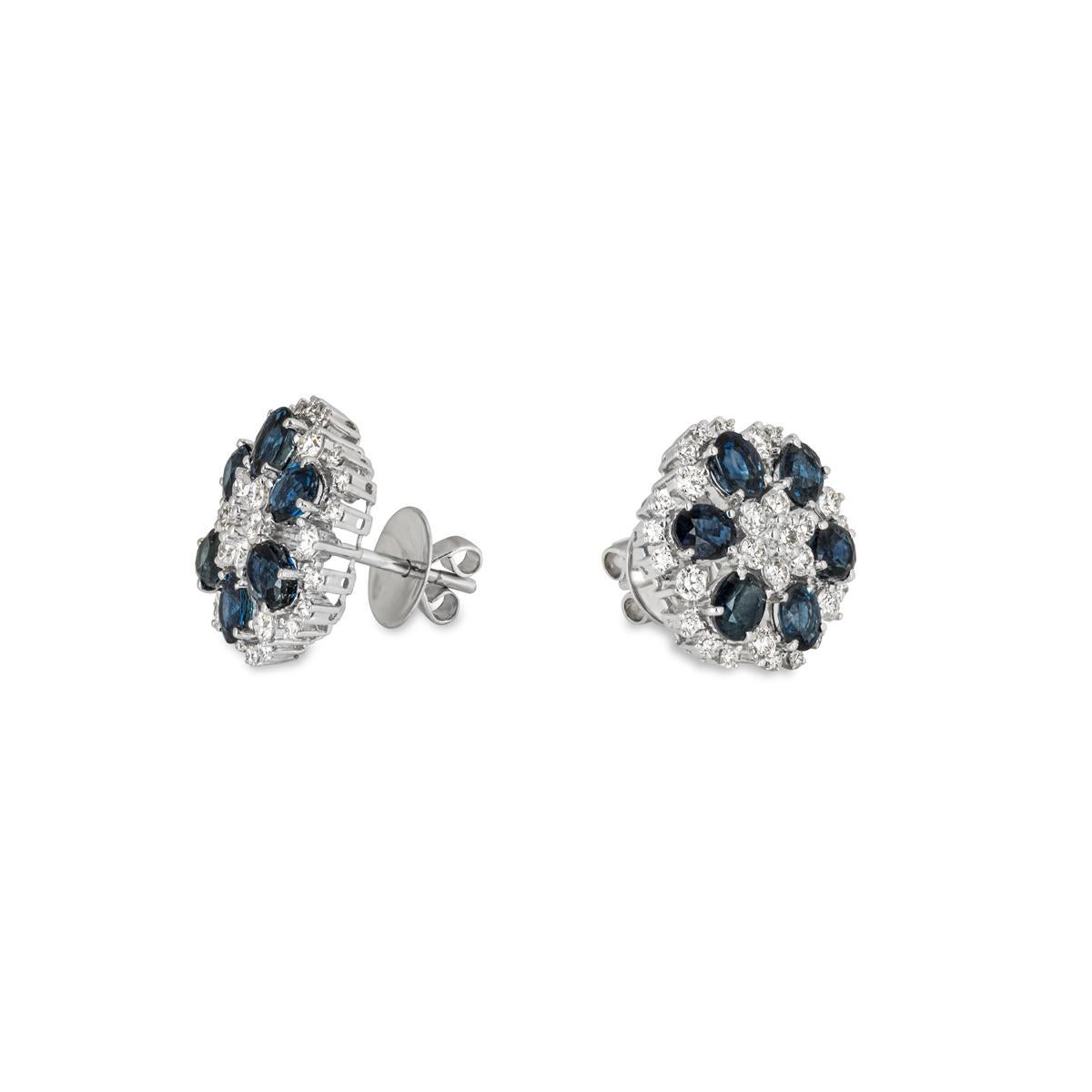 Round Cut White Gold Sapphire & Diamond Earrings For Sale