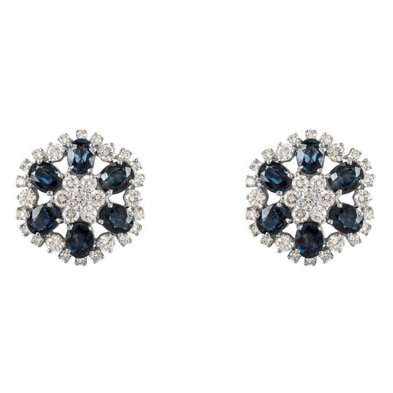 Pendientes Zafiro y Diamante Oro Blanco