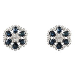 Pendientes Zafiro y Diamante Oro Blanco