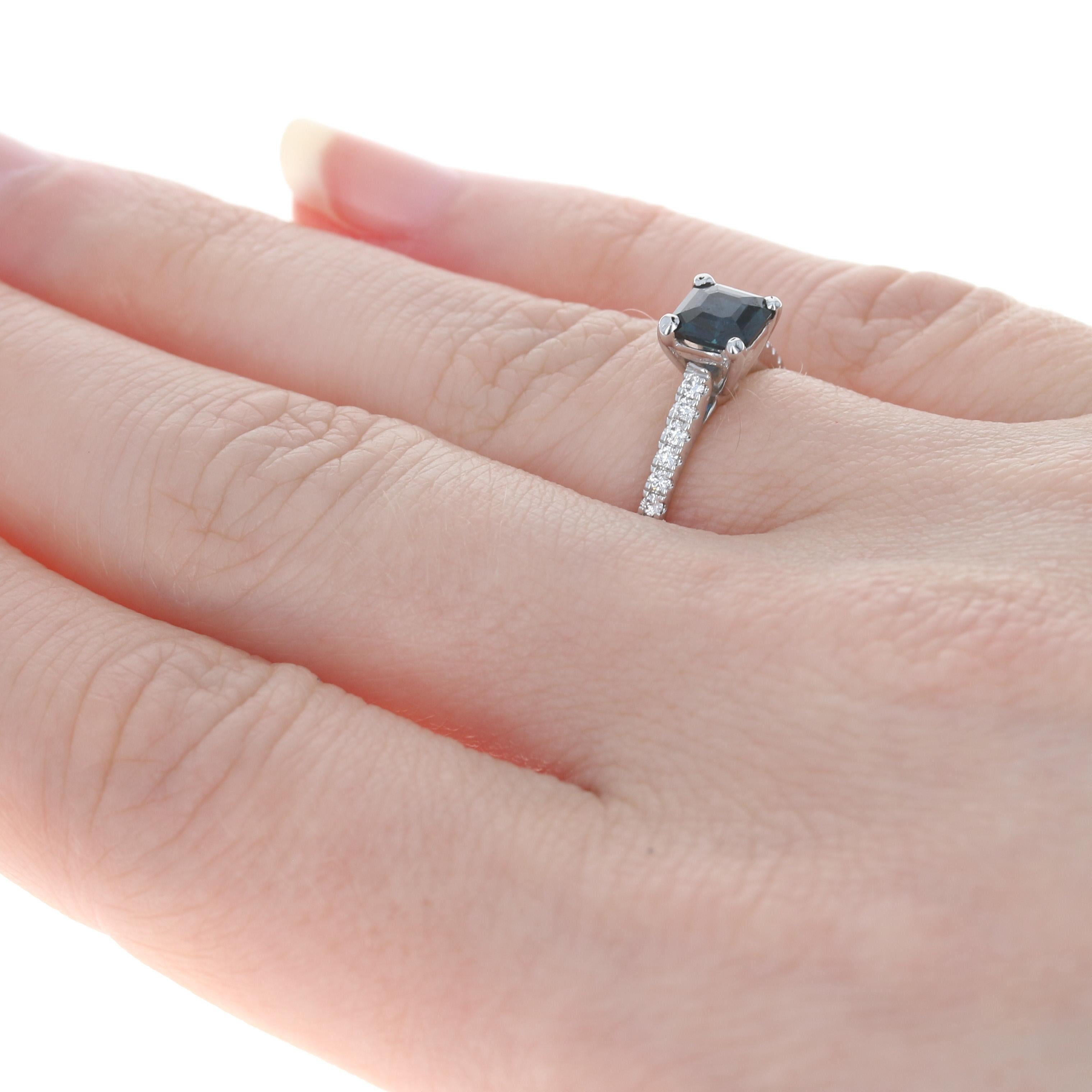 Uncut White Gold Sapphire & Diamond Engagement Ring, 14k Asscher Cut .85ctw For Sale