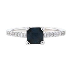 White Gold Sapphire & Diamond Engagement Ring, 14k Asscher Cut .85ctw