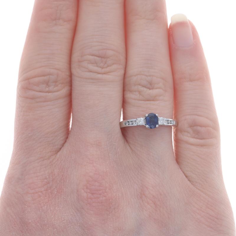 Oval Cut White Gold Sapphire Diamond Engagement Ring - 14k Oval .61ctw Three-Stone For Sale