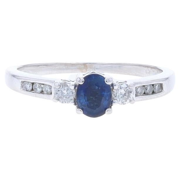 White Gold Sapphire Diamond Engagement Ring - 14k Oval .61ctw Three-Stone For Sale