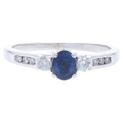 White Gold Sapphire Diamond Engagement Ring - 14k Oval .61ctw Three-Stone