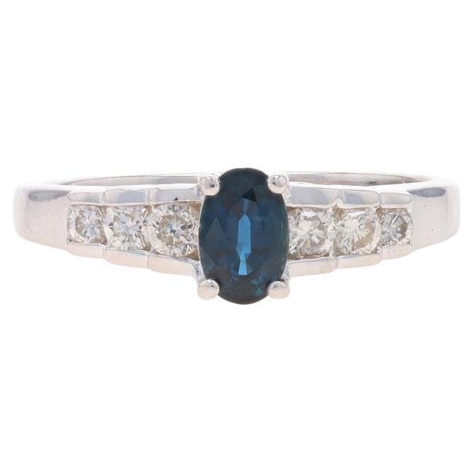 White Gold Sapphire & Diamond Engagement Ring - 14k Oval .94ctw For Sale