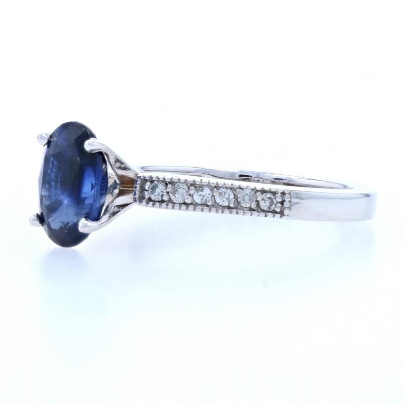 Uncut White Gold Sapphire & Diamond Engagement Ring, 14k Oval Cut 2.55ctw Milgrain For Sale