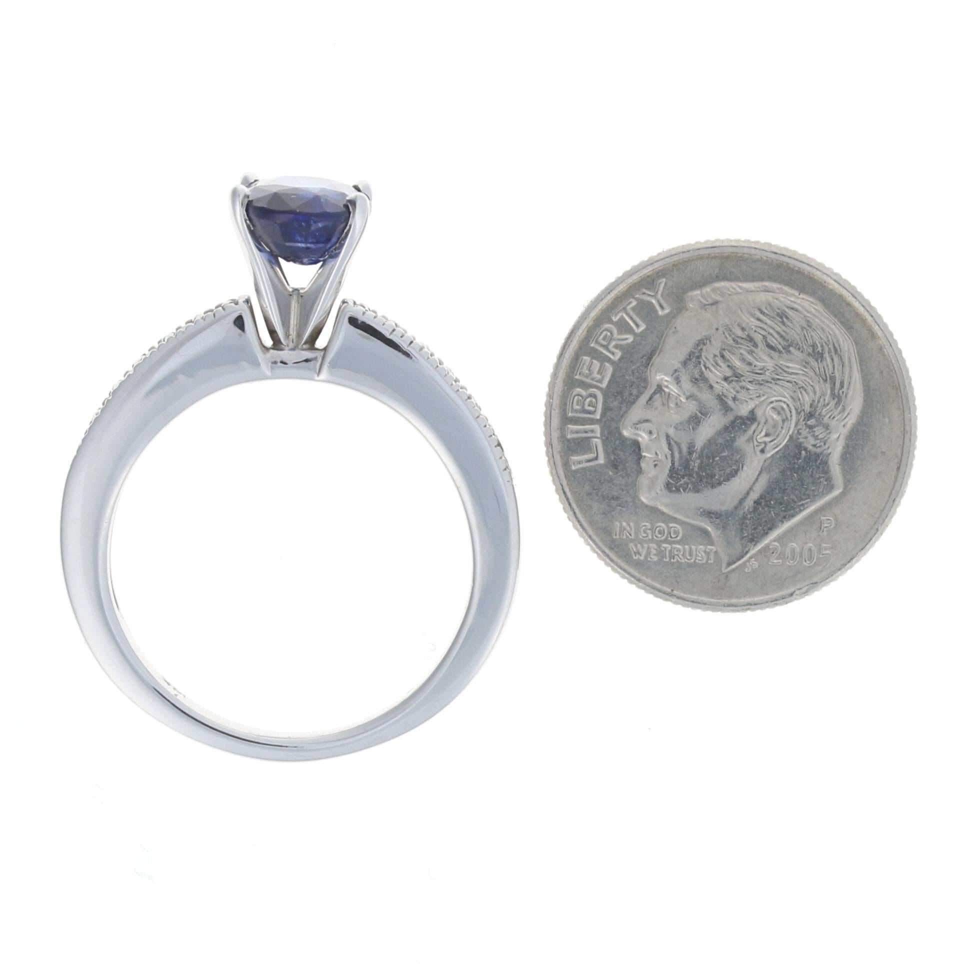 Women's or Men's White Gold Sapphire & Diamond Engagement Ring, 14k Oval Cut 2.55ctw Milgrain For Sale