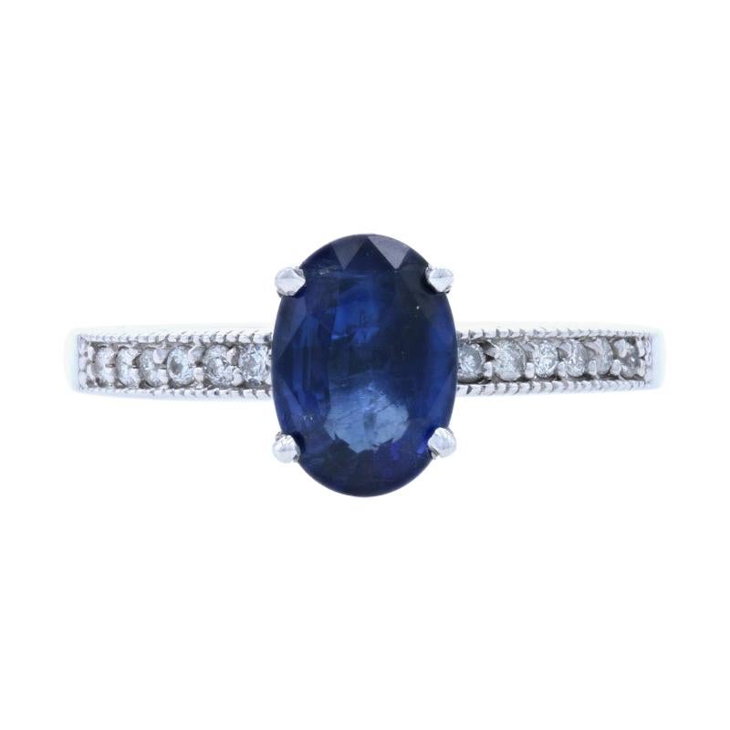 White Gold Sapphire & Diamond Engagement Ring, 14k Oval Cut 2.55ctw Milgrain For Sale