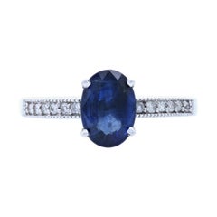 Vintage White Gold Sapphire & Diamond Engagement Ring, 14k Oval Cut 2.55ctw Milgrain