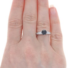 White Gold Sapphire & Diamond Engagement Ring - 14k Round 1.59ctw