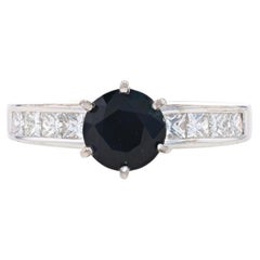 White Gold Sapphire & Diamond Engagement Ring - 14k Round 1.59ctw