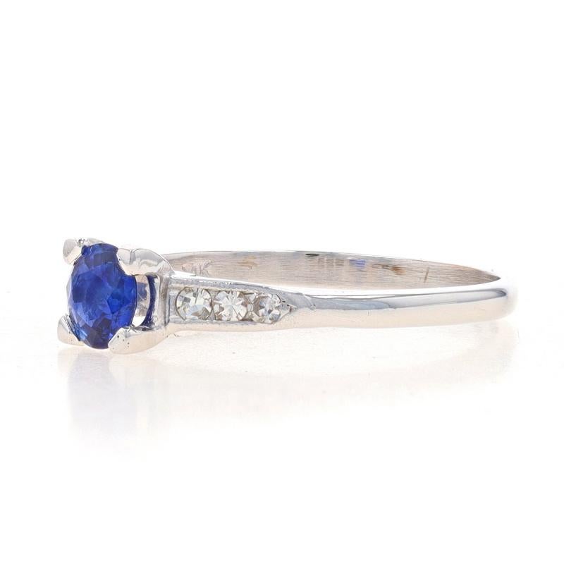 Round Cut White Gold Sapphire & Diamond Engagement Ring - 14k Round .52ctw Milgrain For Sale