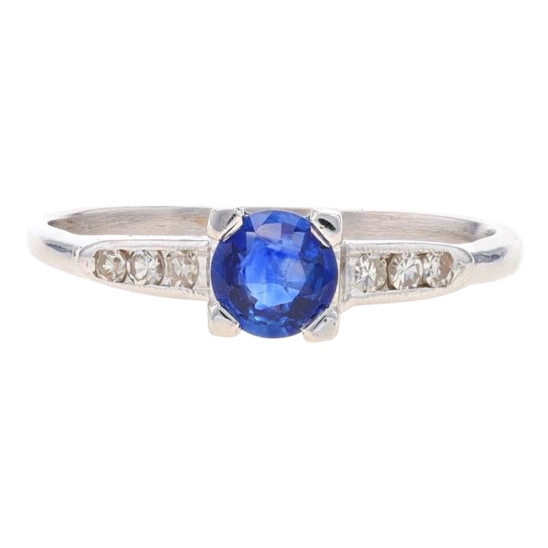 Verlobungsring aus Weißgold mit Saphiren und Diamanten - 14k rund .52ctw Milgrain