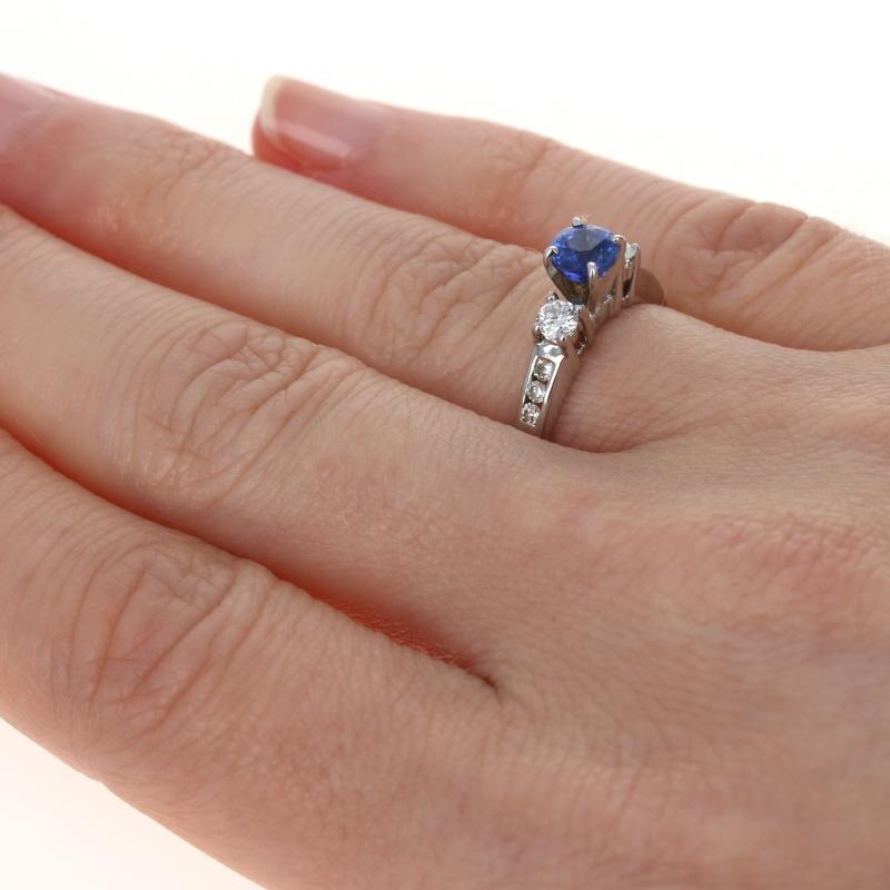 For Sale:  White Gold Sapphire & Diamond Engagement Ring, 14k Round Cut 1.03ctw 4
