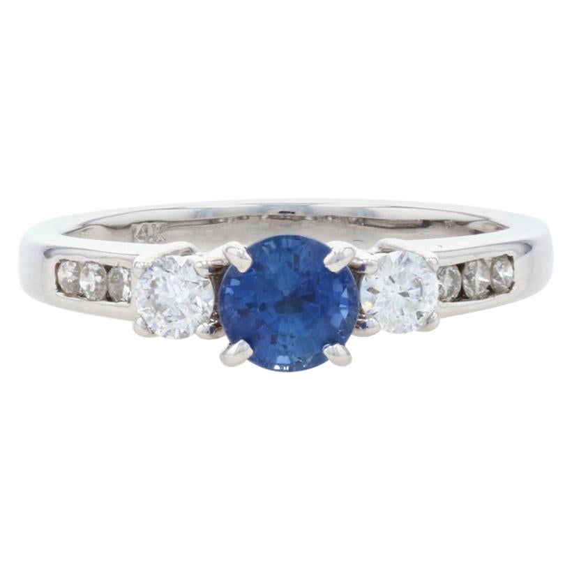 For Sale:  White Gold Sapphire & Diamond Engagement Ring, 14k Round Cut 1.03ctw
