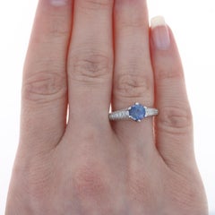 White Gold Sapphire & Diamond Engagement Ring, 14k Round Cut 1.47ctw Milgrain