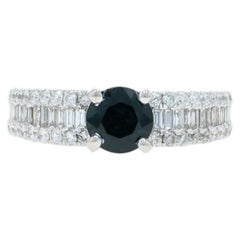 White Gold Sapphire Diamond Engagement Ring - 18k Round 1.97ctw