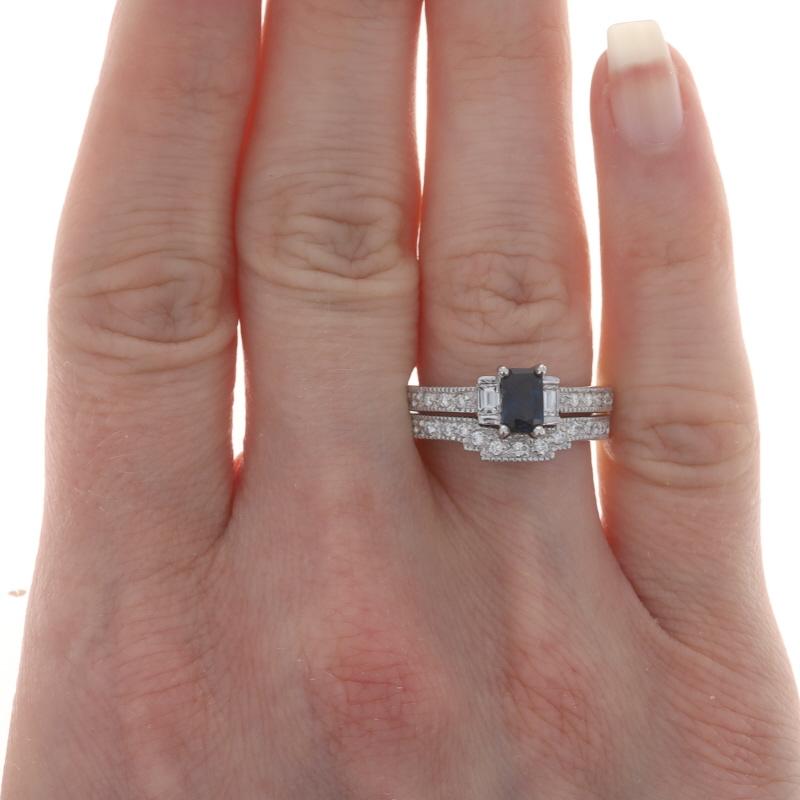 Emerald Cut White Gold Sapphire & Diamond Engagement Ring & Wedding Band 14k Emerald 1.00ctw For Sale