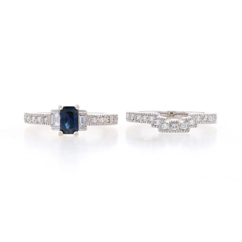 White Gold Sapphire & Diamond Engagement Ring & Wedding Band 14k Emerald 1.00ctw For Sale 1