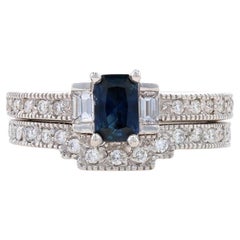 White Gold Sapphire & Diamond Engagement Ring & Wedding Band 14k Emerald 1.00ctw