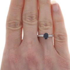 White Gold Sapphire & Diamond Engagement Ring & Wedding Band - 14k Oval 1.47ctw