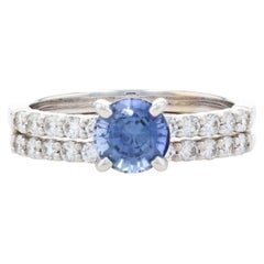 White Gold Sapphire & Diamond Engagement Ring & Wedding Band - 18k Round 1.76ctw